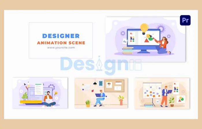 Flat Vector Graphic Designer Animated Design Scene Template